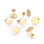 Brass Stud Earring Findings, with Flat Plate, with Ear Nuts/Earring Backs, Long-Lasting Plated, Flat Round