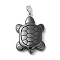 Synthetic Non-Magnetic Hematite Pendants, Tortoise Charms with Tortoise Tone Brass Snap on Bails