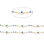 Brass Enamel Flower with Evil Eye Link Chains, with Light Sky Blue Glass Beaded, Soldered, with Spool