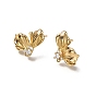 Фурнитура для сережек-гвоздиков с бабочкой из латуни с микропаве из кубических цирконий, долговечный, без никеля , с петлей, реальный 18 k позолоченный