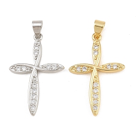 Pendentifs en laiton zircon cubique transparent, charmes croisées, sans cadmium et sans plomb