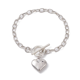 Bracelet à breloques en forme de cœur en alliage avec chaînes câblées