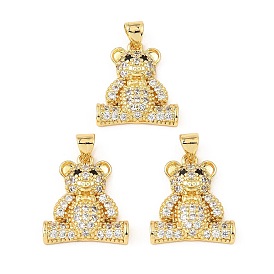 Rack Plating Brass Micro Pave Cubic Zirconia Pendants, Long-Lasting Plated, Cadmium Free & Lead Free, Bear
 Charms