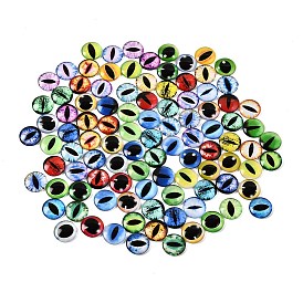 Cabochons en verre transparent imprimé, demi-rond avec motif oeil
