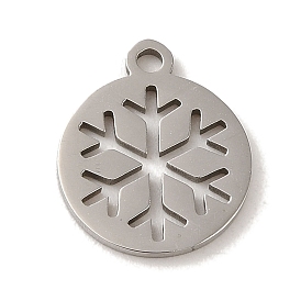 Christmas 201 Stainless Steel Charms, Laser Cut, Flat Round with Snowflake Charm