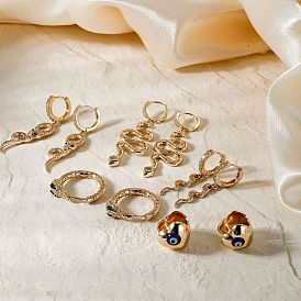 Изысканные латунные серьги-кольца в европейском стиле, ретро мода украшения для ушей модный аксессуар, золотые