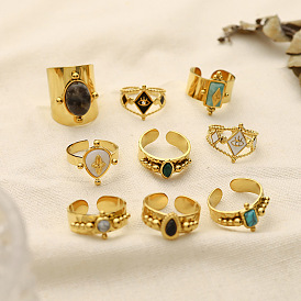 204 Кольца-манжеты из нержавеющей стали с драгоценными камнями для женщин, золотые