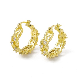 Rack Plating Brass Clear Cubic Zirconia Hoop Earrings for Women, Long-Lasting Plated, Lead Free & Cadmium Free, Flat Round