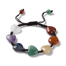 Bracelets de perles tressées en cœur, pierres précieuses naturelles mélangées, bracelet réglable thème chakra