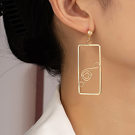 Simple cold wind round face thin earrings retro long temperament all-match geometric music symbol female ear jewelry