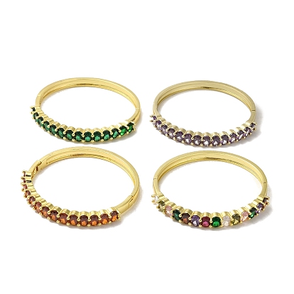 Brass Pave Cubic Zirconia Hinged Bangles for Women, Real 18K Gold Plated