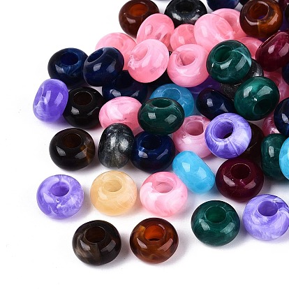 Двухцветные акриловые европейские бусины, рондель, большое отверстие шарик, с блеском порошок