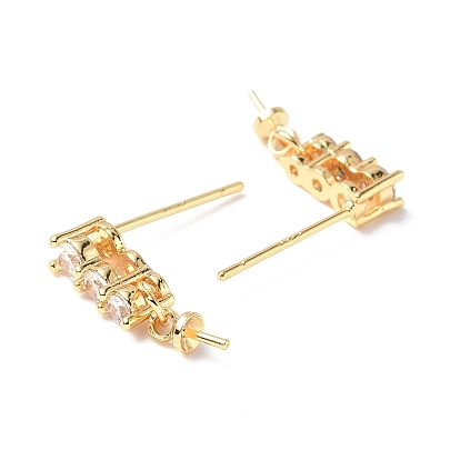 Brass Glass Rhinestone Stud Earring Findings, with Cup Peg Bails and 925 Sterling Silver Pins, Real 18K Gold Plated, Rectangle
