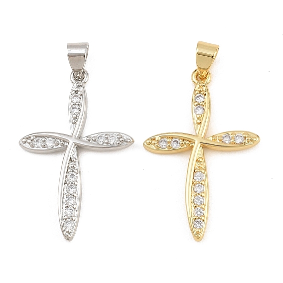 Brass Micro Pave Clear Cubic Zirconia Pendants, Cross Charms, Cadmium Free & Lead Free