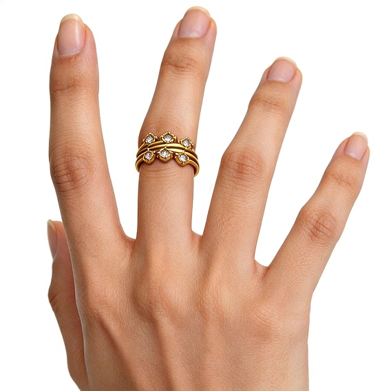 304 Stainless Steel Pave Cubic Zirconia Cuff Open Rings, Round