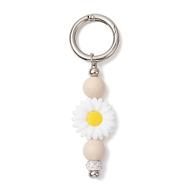 Flower & Round Silicone Beaded Keychain, with Alloy Spring Gate Rings