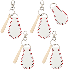 Наборы для самостоятельного изготовления багажных бирок на бейсбольную тематику, включая необработанные деревянные палочки и подвески из искусственной кожи, с железной поворотными зажимами
