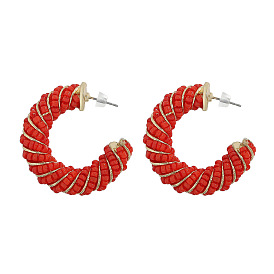 Chic C-shaped Alloy Earrings for Women - Handmade Rice Bead Danglers