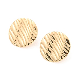 Rack Plating Brass Stud Earring Findings, with Vertical Loops, Textured Flat Round