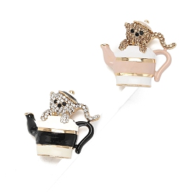 Bear in Teapot Enamel Pin, Alloy Rhinestone Brooch for Backpack Clothes