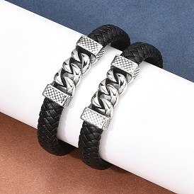 Braided Leather Cord Bracelets for Men, with 316 Surgical Stainless Steel Findings