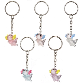 Cute Transparent Resin Pendants Keychain, with Iron Split Key Rings, Axolotl