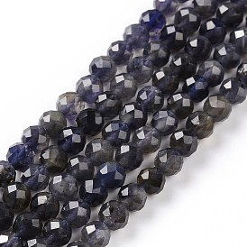 Natural Iolite Beads Strands, Faceted, Grade AB+, Round