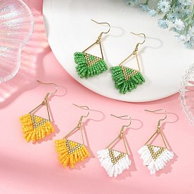 304 Stainless Steel Dangle Earrings, Triangle, Cylinder Seed Beads Dangle Earrings