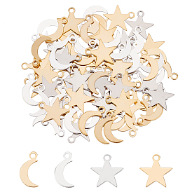 80Pcs 4 Style Brass Charms, Star & Moon