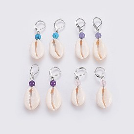 Aretes de concha, con piedras preciosas y 304 hallazgos de aretes de acero inoxidable