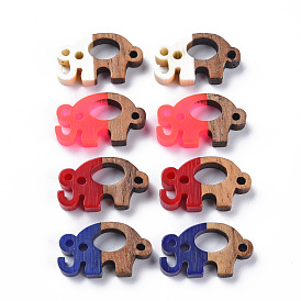 Opaque Resin & Walnut Wood Links Connectors, Two Tone, Elephant