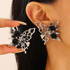 Alloy Stud Earrings, Butterfly