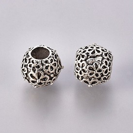 Европейские бусины с большим отверстием, сплав, тибетский стиль , без кадмия и без свинца, рондель, 11x12x12 мм, Отверстие : 4.5 мм , около 230 шт / 1000 г