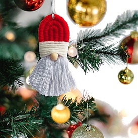 Christmas Cotton Woven Santa Claus Macrame Pendant Decorations, for Christmas Tree Hanging Ornaments