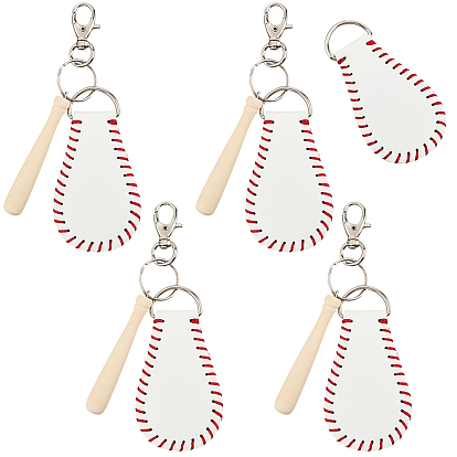 Наборы для самостоятельного изготовления багажных бирок на бейсбольную тематику, включая необработанные деревянные палочки и подвески из искусственной кожи, с железной поворотными зажимами