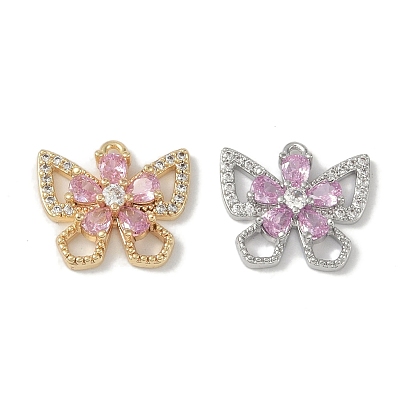 Brass Micro Pave Clear Cubic Zirconia Pendants, Cadmium Free & Nickel Free & Lead Free, Butterfly