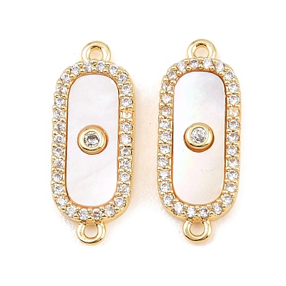 Овальные подвески из латуни с микропаве и прозрачным фианитом, с естественной оболочке, цвет морской раковины
