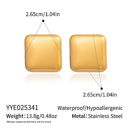 304 женские квадратные серьги-гвоздики из нержавеющей стали, реальный 18 k позолоченный