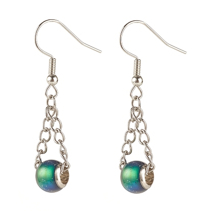 Mood Earrings, Glass Color Changing By Temperature Dangle Earrings, 304 Stainless Steel Chain Long Drop Earrings for Women
