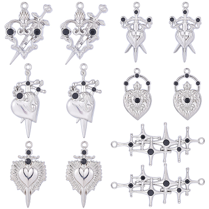 24шт 6 стили подвески со стразами из сплава, ссылки на крестиковые сердца, разнообразные
