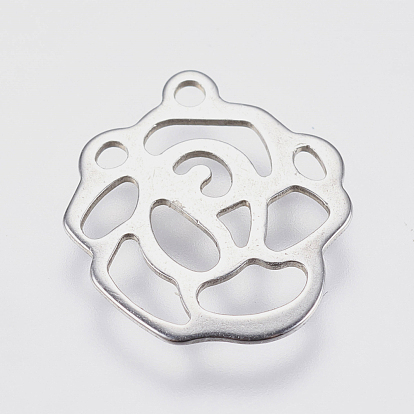 304 Stainless Steel Charms, Cut-Out, Hollow Flower