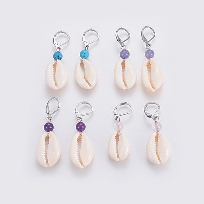 Aretes de concha, con piedras preciosas y 304 hallazgos de aretes de acero inoxidable