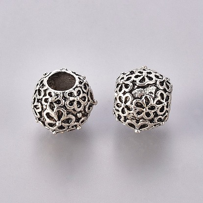Европейские бусины с большим отверстием, сплав, тибетский стиль , без кадмия и без свинца, рондель, 11x12x12 мм, Отверстие : 4.5 мм , около 230 шт / 1000 г