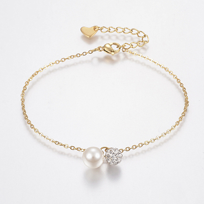 304 трос из нержавеющей стали цепи браслеты, с акриловыми и полимерными глиняными бусинками из стразы, застежка когтя омара