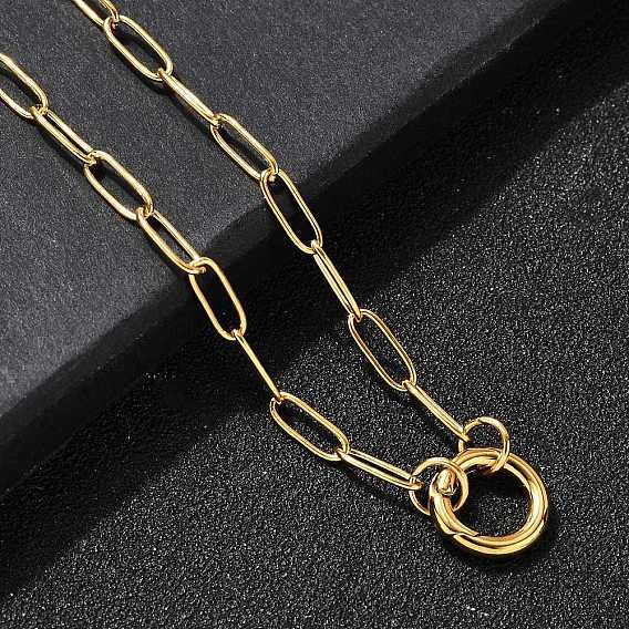304 Женские ожерелья с подвеской в виде кольца из нержавеющей стали в виде скрепки, ионное покрытие (ip)