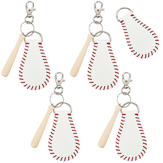 Наборы для самостоятельного изготовления багажных бирок на бейсбольную тематику, включая необработанные деревянные палочки и подвески из искусственной кожи, с железной поворотными зажимами