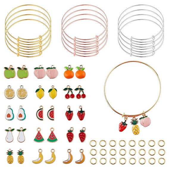 SUNNYCLUE DIY Bangle Making Kits, with Fruits Alloy Enamel Pendants and Adjustable Brass Expandable Bangle Makings