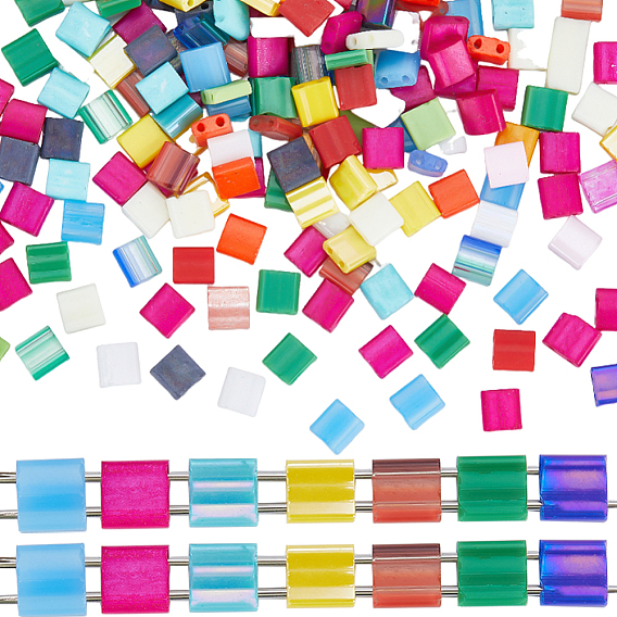 250шт 2стеклянный бисер с отверстием, разнообразные, квадратный