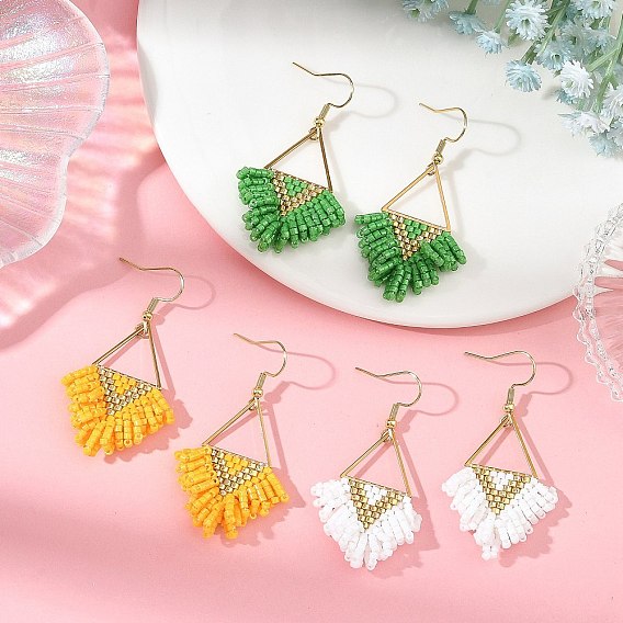 304 Stainless Steel Dangle Earrings, Triangle, Cylinder Seed Beads Dangle Earrings