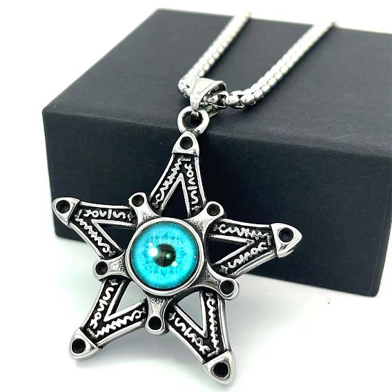Винтажные готические ожерелья из нержавеющей стали с подвеской в виде звезды сглаза для мужчин